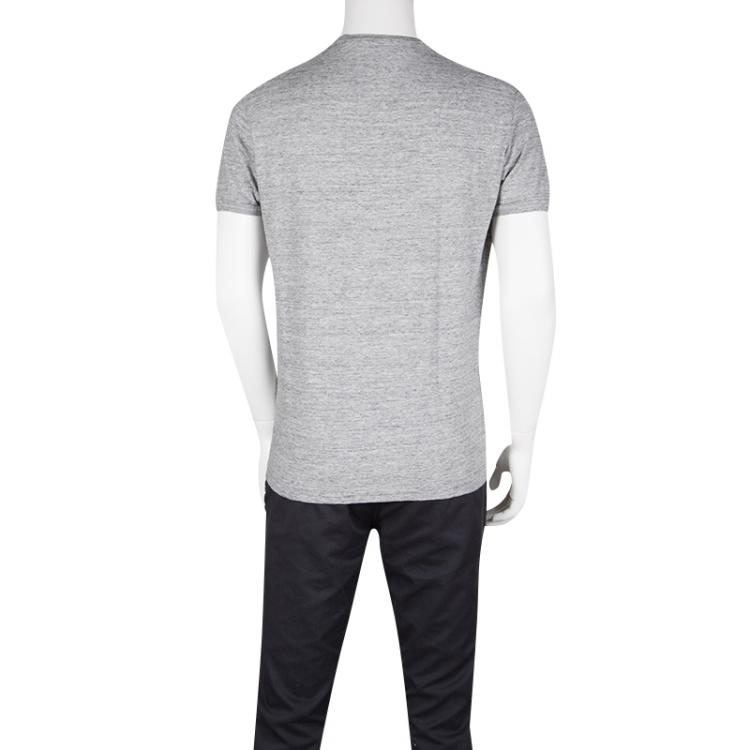 Pre Owned Dsquared2 Grey Slub Jersey Printed Short Sleeve Crew Neck T-Shirt L