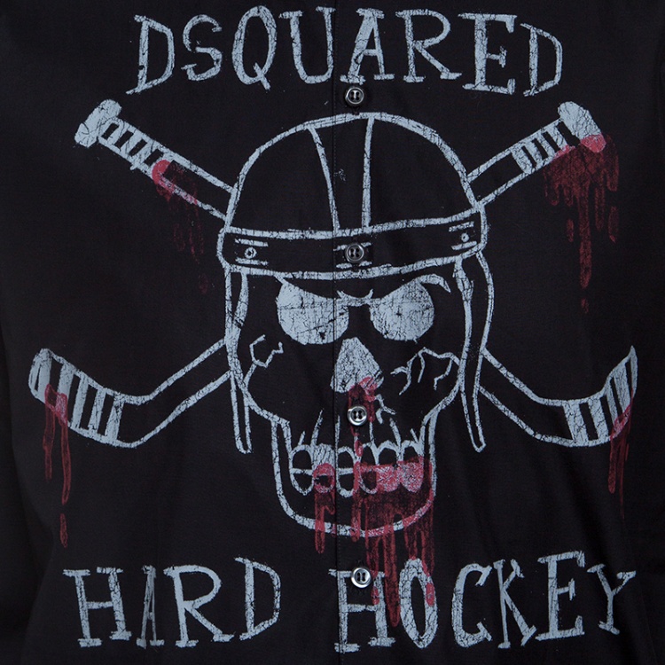 Pre Owned Dsquared2 Black Printed Cotton Long Sleeve Hard Hockey Shirt L