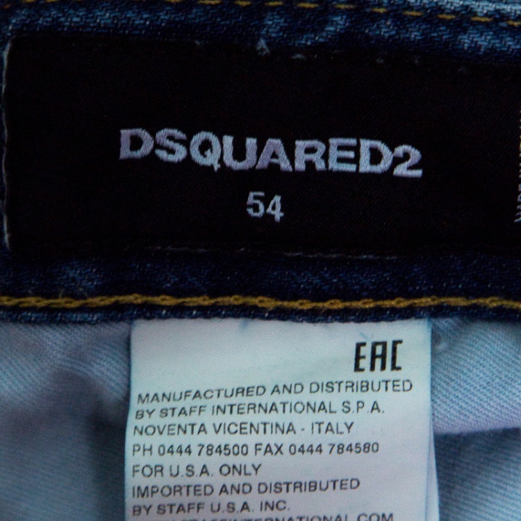 مملوكة مسبقًا Dsquared2 Indigo Faded Effect Splattered Distressed Denim Jeans XXL