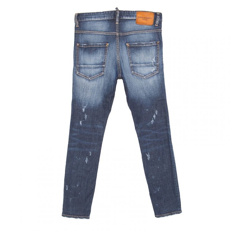 Pre Owned Dsquared2 Indigo Faded Effect Distressed Denim Skinny Skater Jeans S