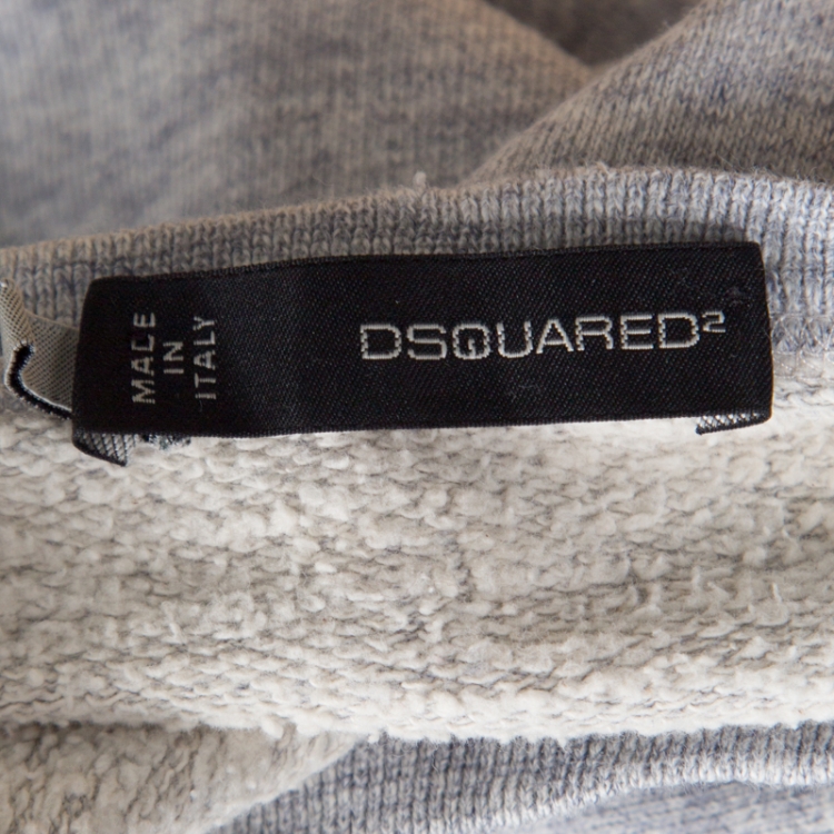 Pre Owned Dsquared2 Grey Cotton Melange Crew Neck Distressed Sweatshirt S