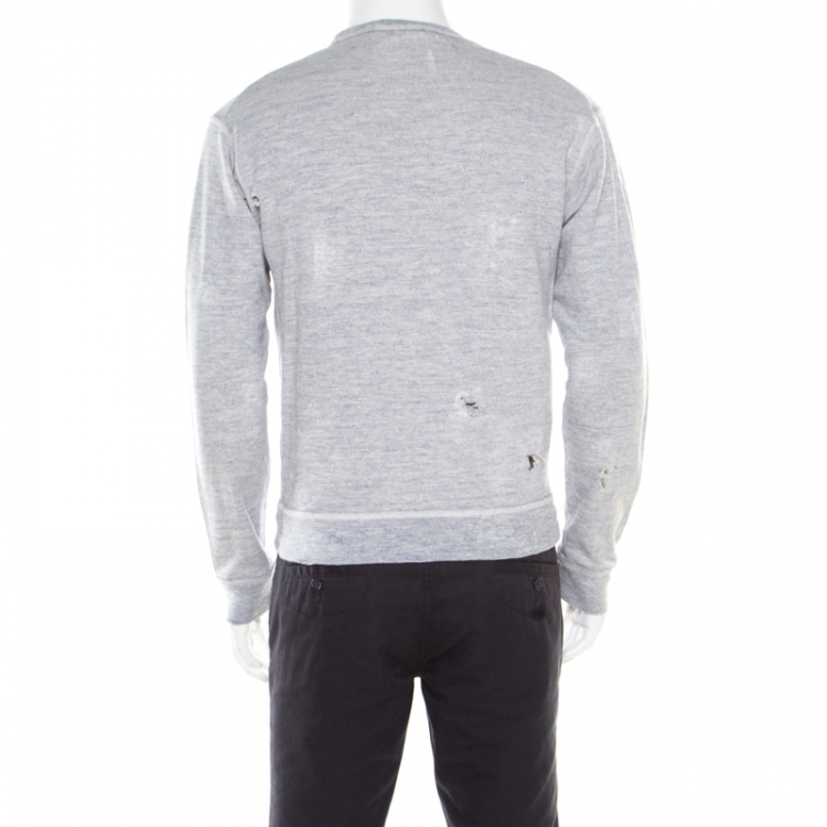 Pre Owned Dsquared2 Grey Cotton Melange Crew Neck Distressed Sweatshirt S