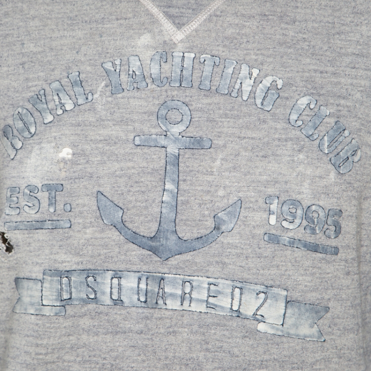 Pre Owned Dsquared2 Grey Cotton Melange Crew Neck Distressed Sweatshirt S