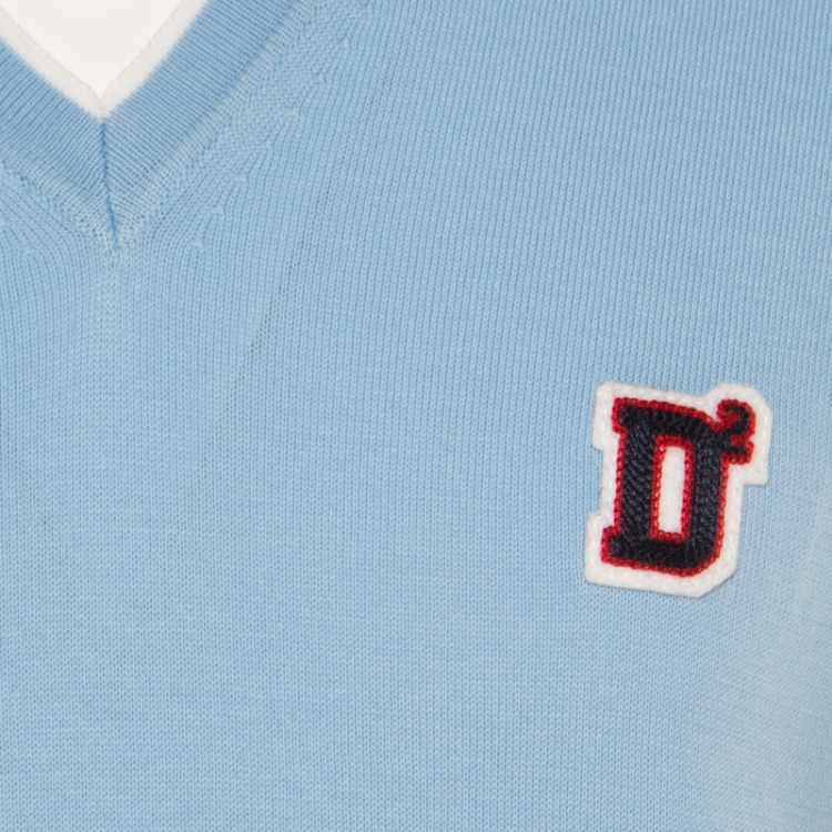Pre Owned DSquared2 Sky Blue Cotton Argyle Pattern Detail Sweater Vest XL