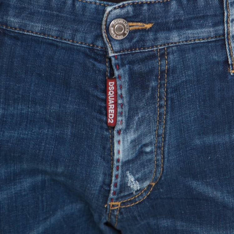Pre Owned Dsquared2 Indigo Faded Effect Denim Distressed Frayed Hem Jeans 2XL