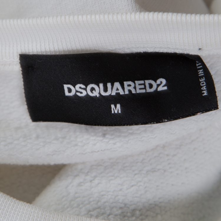 مملوكة مسبقًا Dsquared2 White Contrast Camouflage Printed Short Sleeve Sweatshirt M