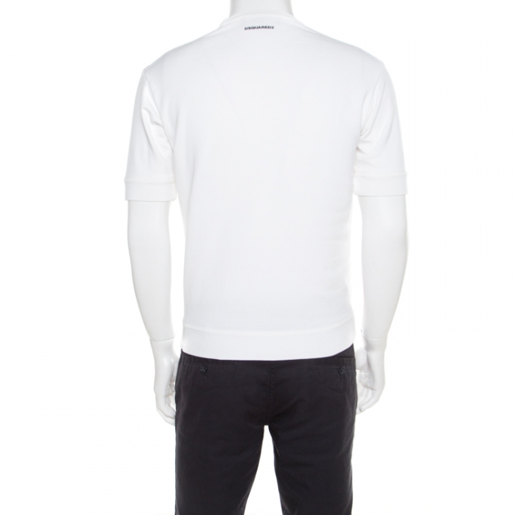 مملوكة مسبقًا Dsquared2 White Contrast Camouflage Printed Short Sleeve Sweatshirt M
