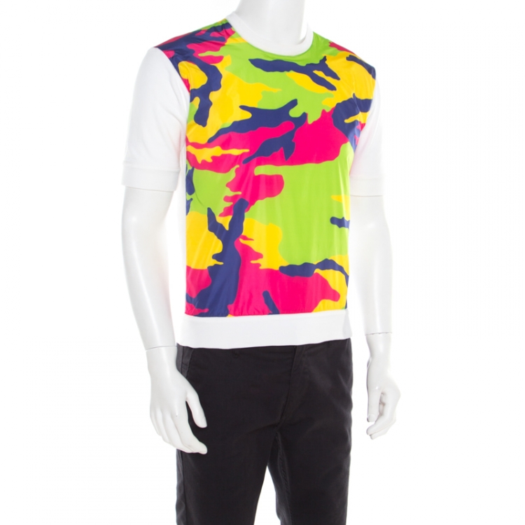 مملوكة مسبقًا Dsquared2 White Contrast Camouflage Printed Short Sleeve Sweatshirt M