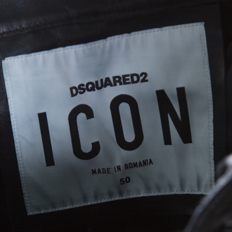 Pre Owned Dsquared2 Black Calf Leather Ribbed Panel Detail Tapered Trousers L
