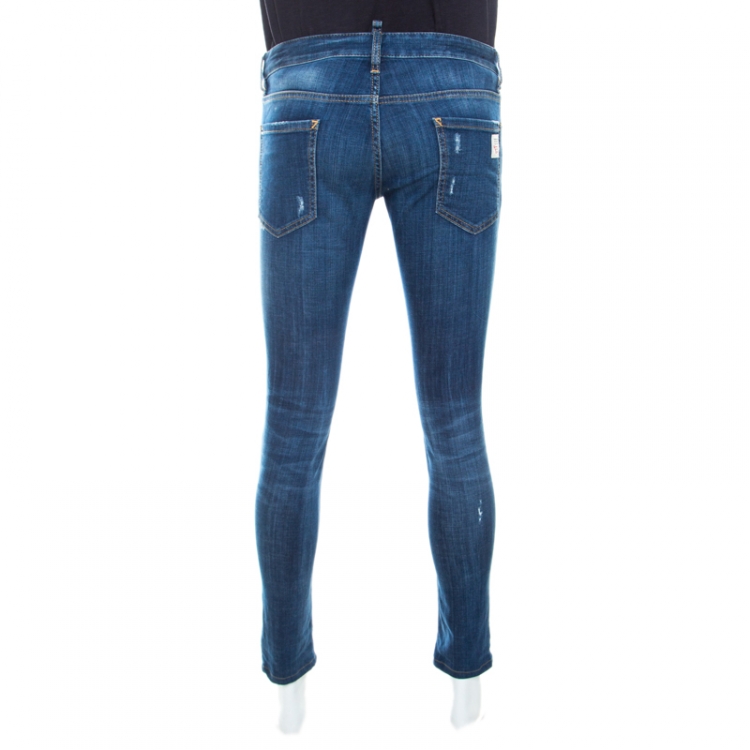 Pre Owned DSquared2 Indigo Faded Effect Denim Distressed Slim Jeans M