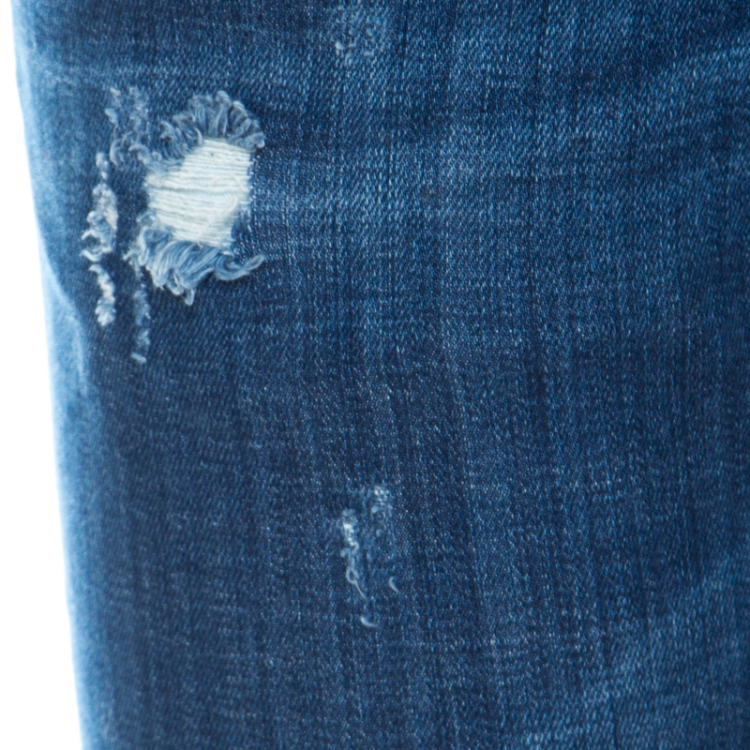 Pre Owned DSquared2 Indigo Faded Effect Denim Distressed Slim Jeans M