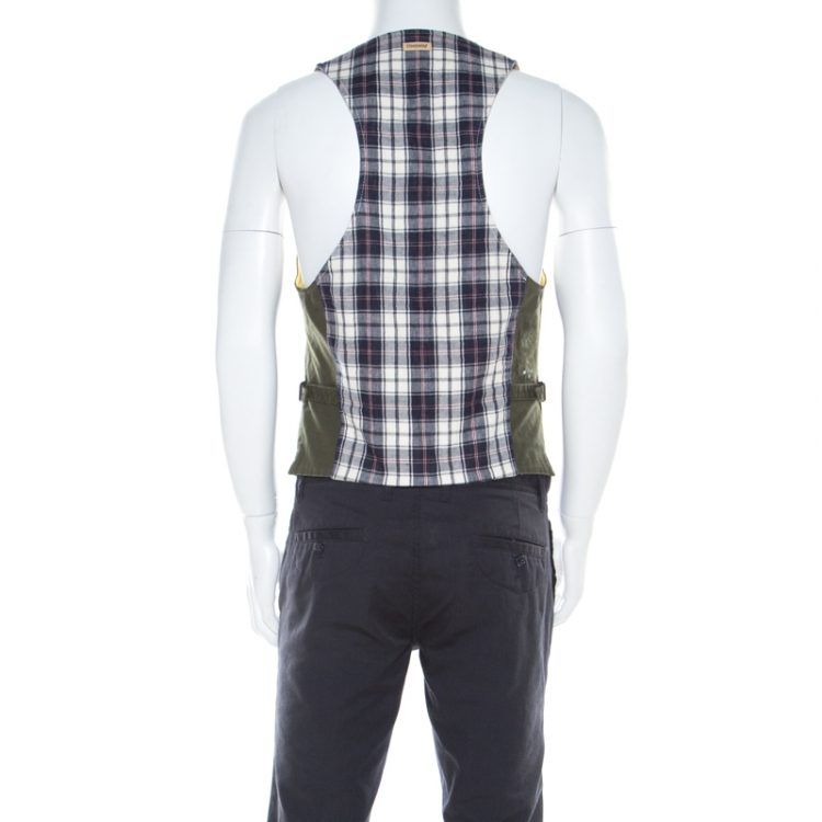 Pre Owned Dsquared2 Military Green Cotton and Flannel Gilet Vest L 