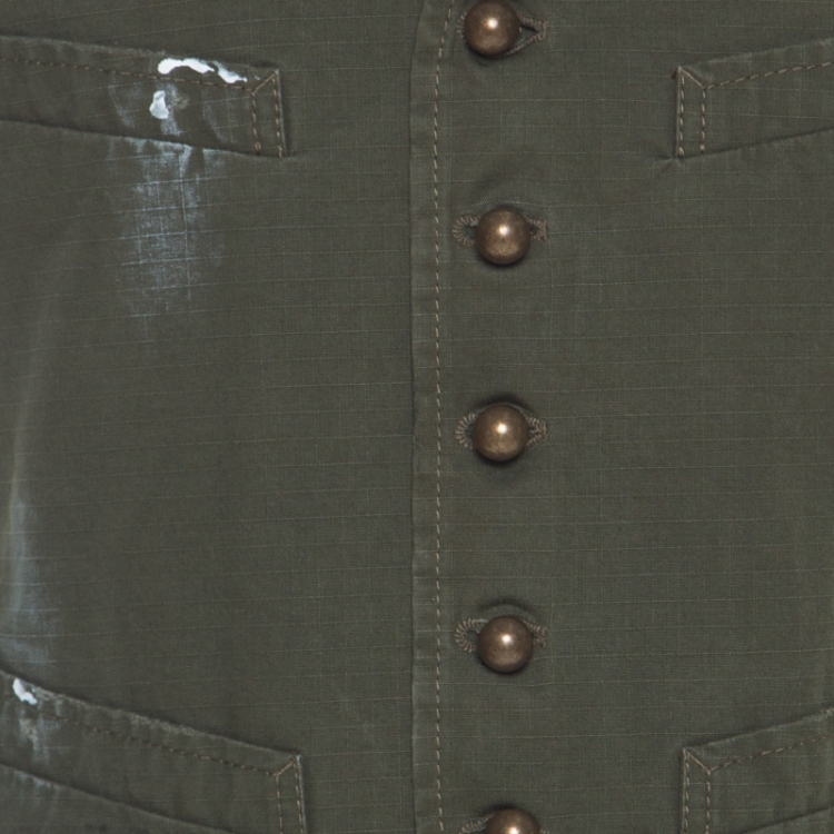 Pre Owned Dsquared2 Military Green Cotton and Flannel Gilet Vest L 