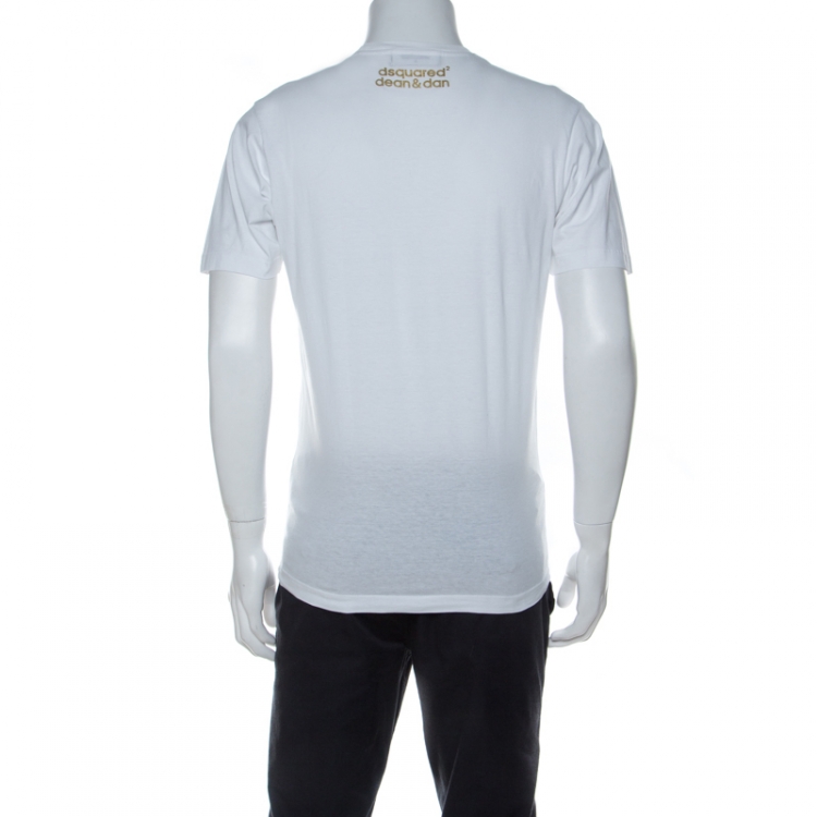 Pre Owned Dsquared2 White Cotton Gold Leaf Canada T-shirt M
