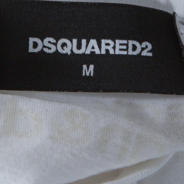 Pre Owned Dsquared2 White Cotton Gold Leaf Canada T-shirt M