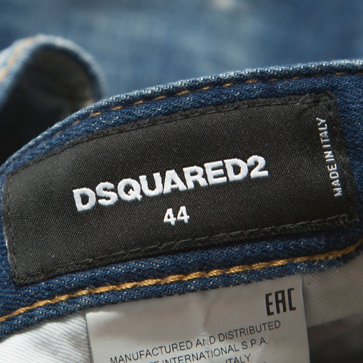 Pre Owned Dsquared2 Blue Distressed Denim Paint Splatter Detail Tidy Biker Jeans XS