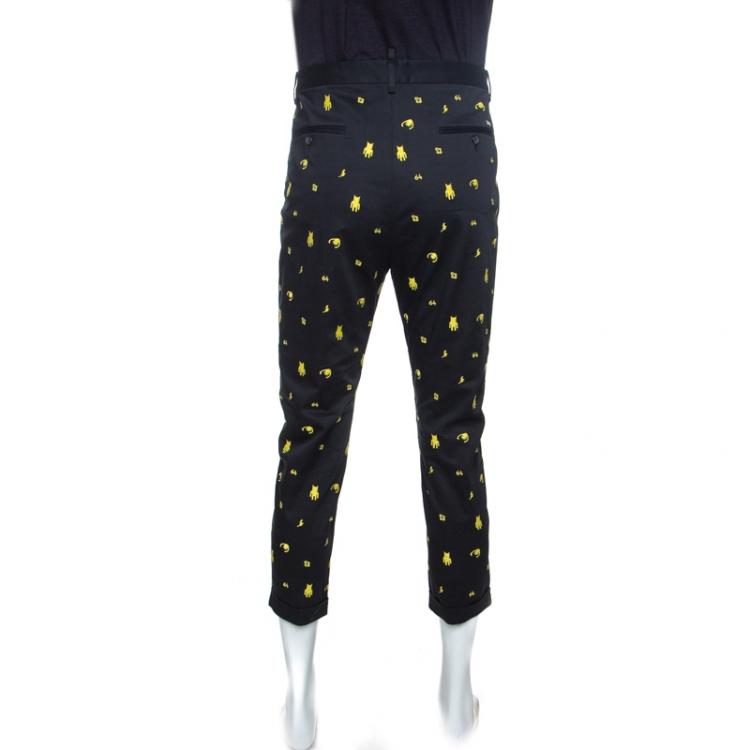 Pre Owned Dsqaured2 Black Cotton Embroidered Hockney Trousers L
