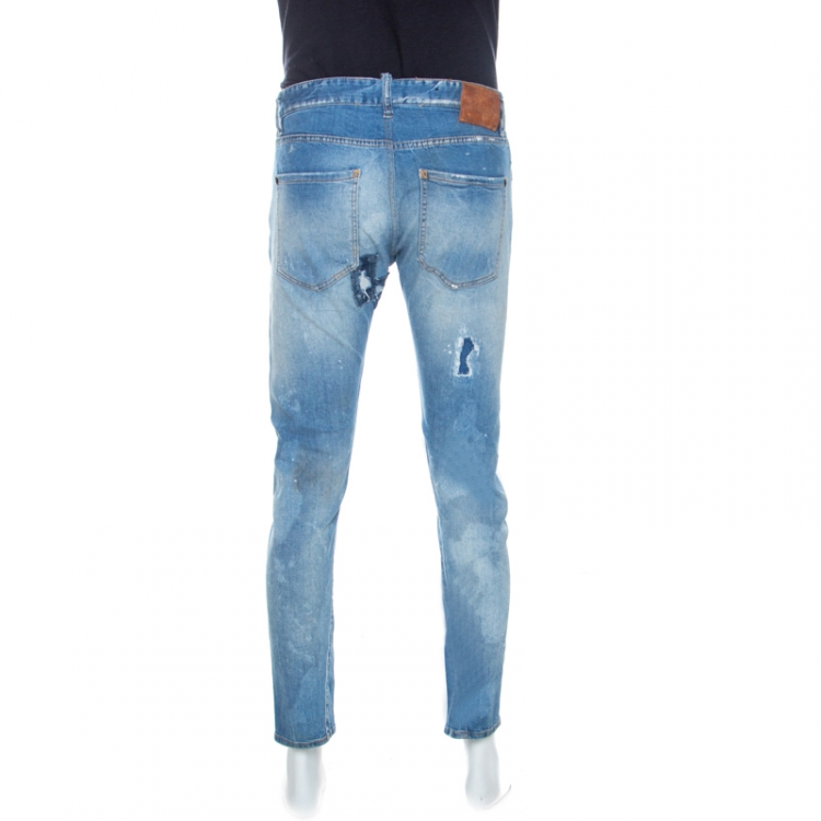 مملوكة مسبقًا Dsquared2 Blue Distressed & Washed Out Denim Jeans XL
