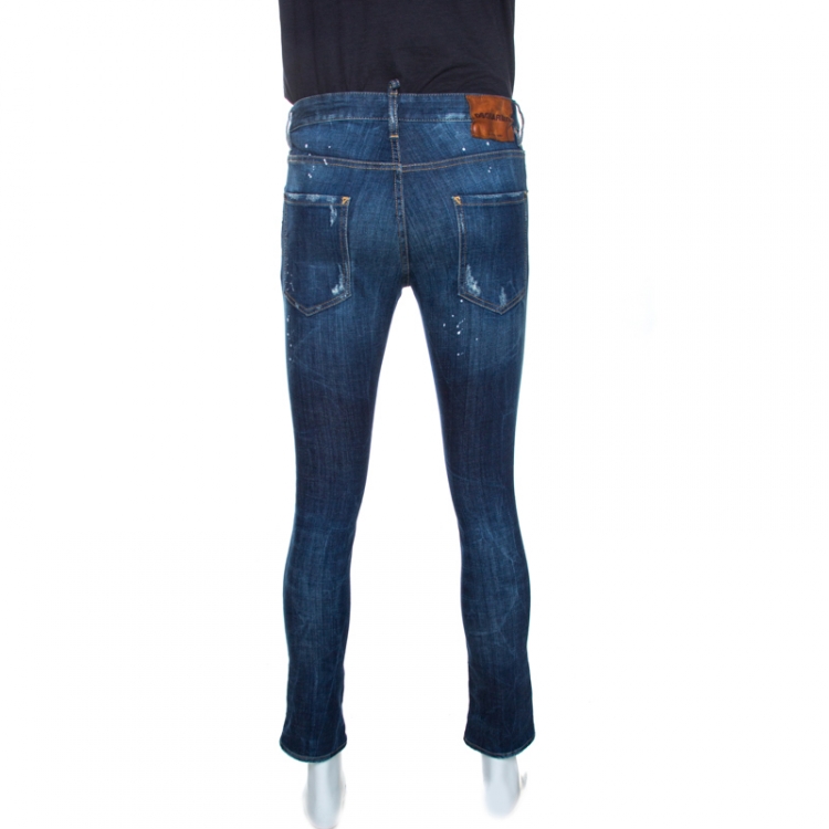 Pre Owned Dsquared2 Indigo Distressed Splatter Effect Denim Skinny Jeans S