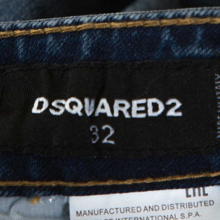 Pre Owned Dsquared2 Indigo Medium Wash Distressed Denim Patched Jeans M