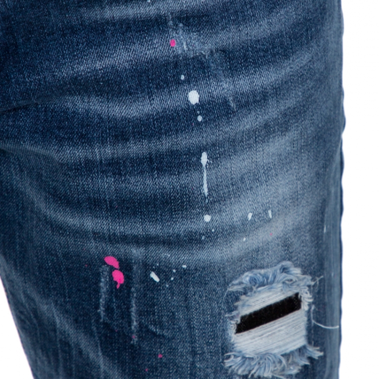 Pre Owned Dsquared2 Indigo Medium Wash Distressed Denim Patched Jeans M