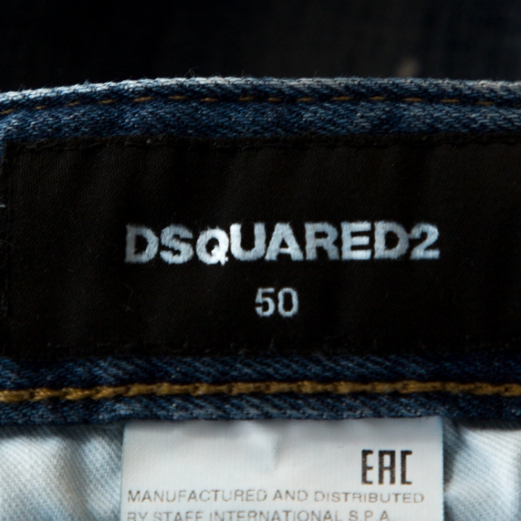 Pre Owned Dsquared2 Indigo Medium Wash Distressed Denim Slim Jeans L