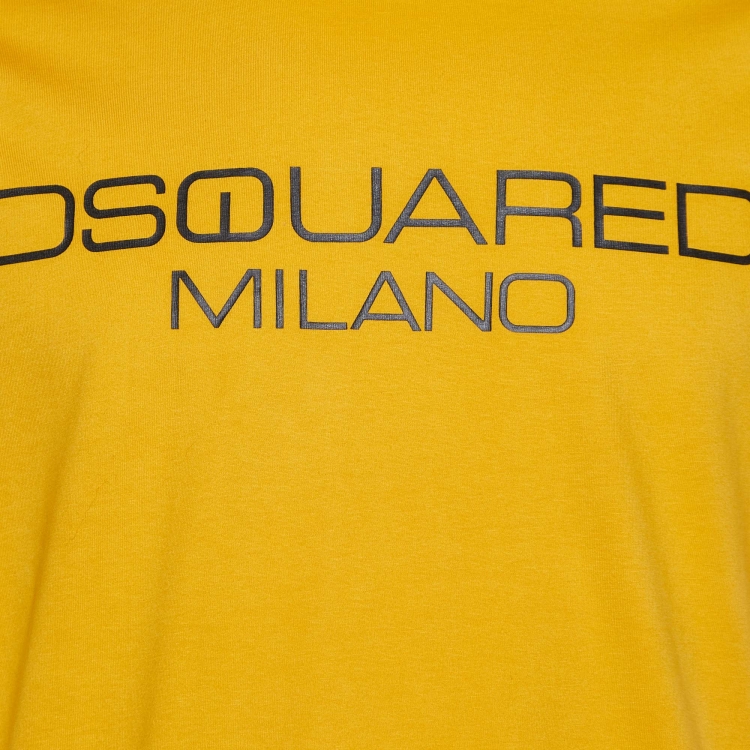 Pre Owned Dsquared2 Orange Logo Print Cotton Crew Neck T-Shirt XXL