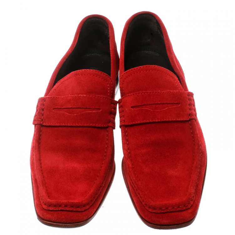 Pre Owned DSquared2 Red Suede Slip On Loafers Size 44