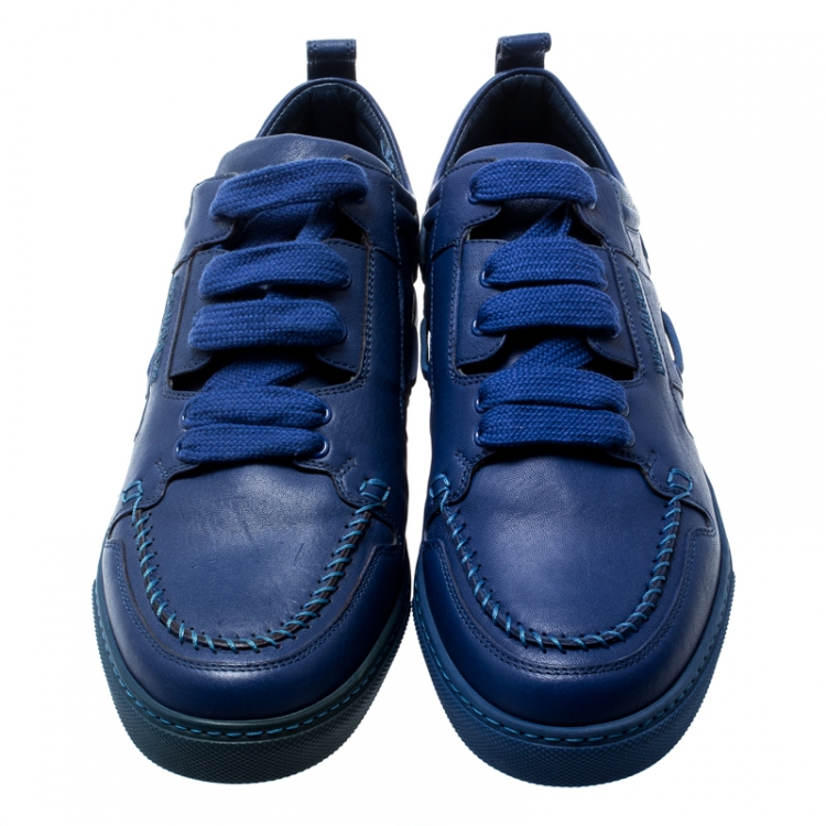 Pre Owned Dsquared2 Blue Leather Whipstitch Detail Sneakers Size 42