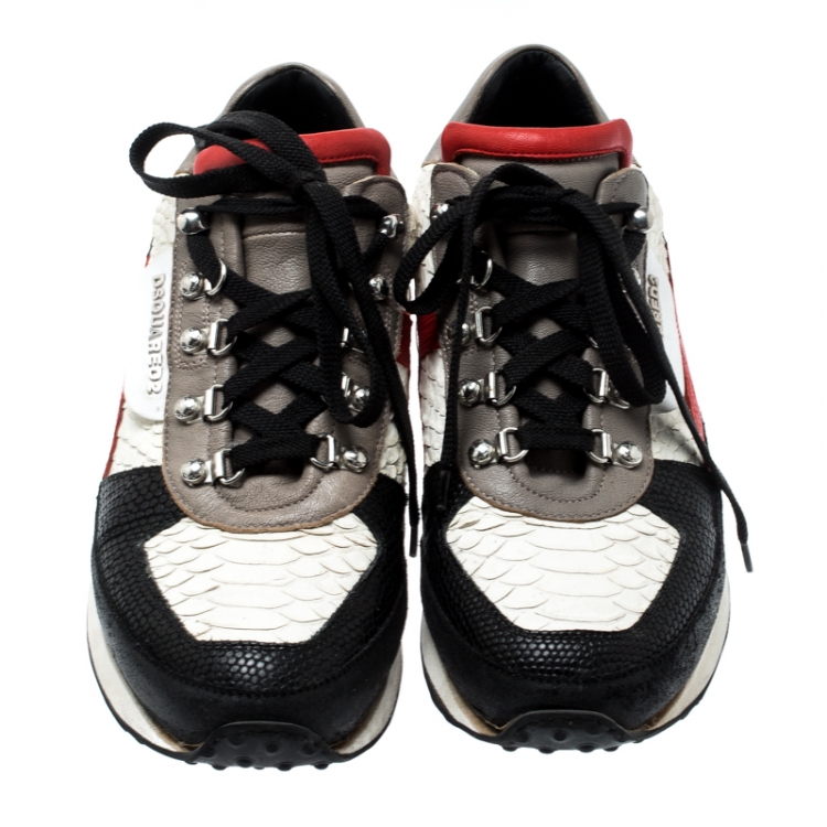 Pre Owned Dsquared2 Multicolor Embossed Python And Lizard Leather Low Top Sneakers Size 43
