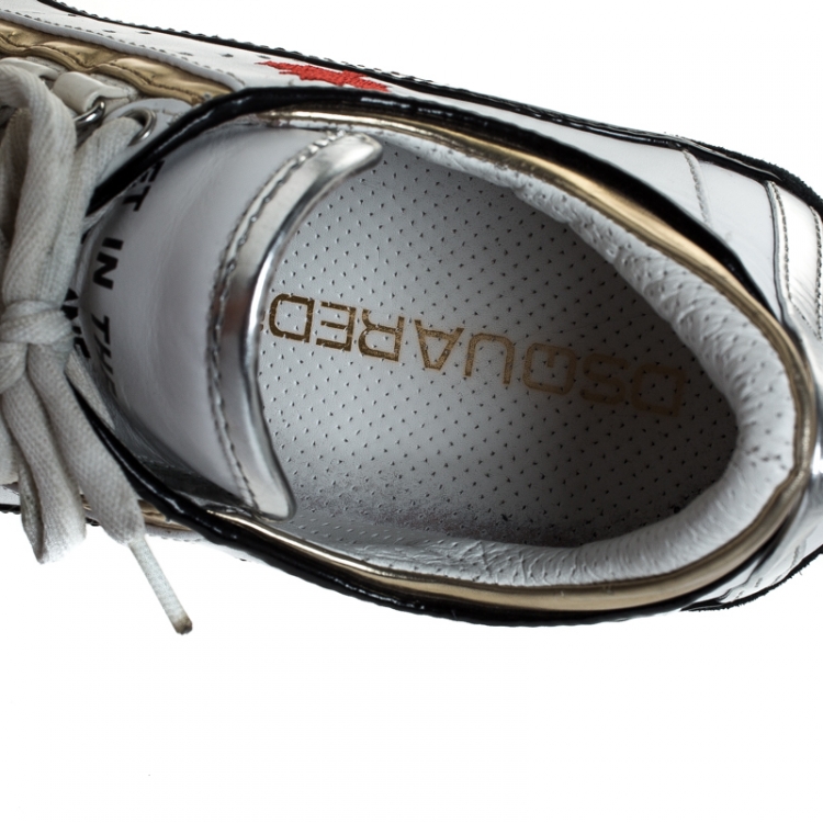 Pre Owned Dsquared2 Multicolor Leather, Mesh And Suede Kick It Logo 551 Sneakers Size 44