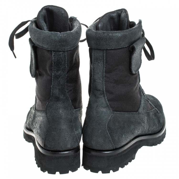 Pre Owned Dsquared2 Black Leather And Suede Lace Up And Zipper Ankle Boots Size 43