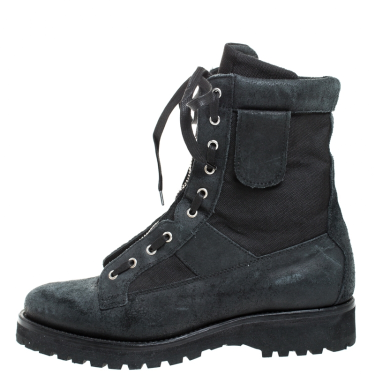 Dsquared2 Black Leather And Suede Lace Up And Zipper Ankle Boots