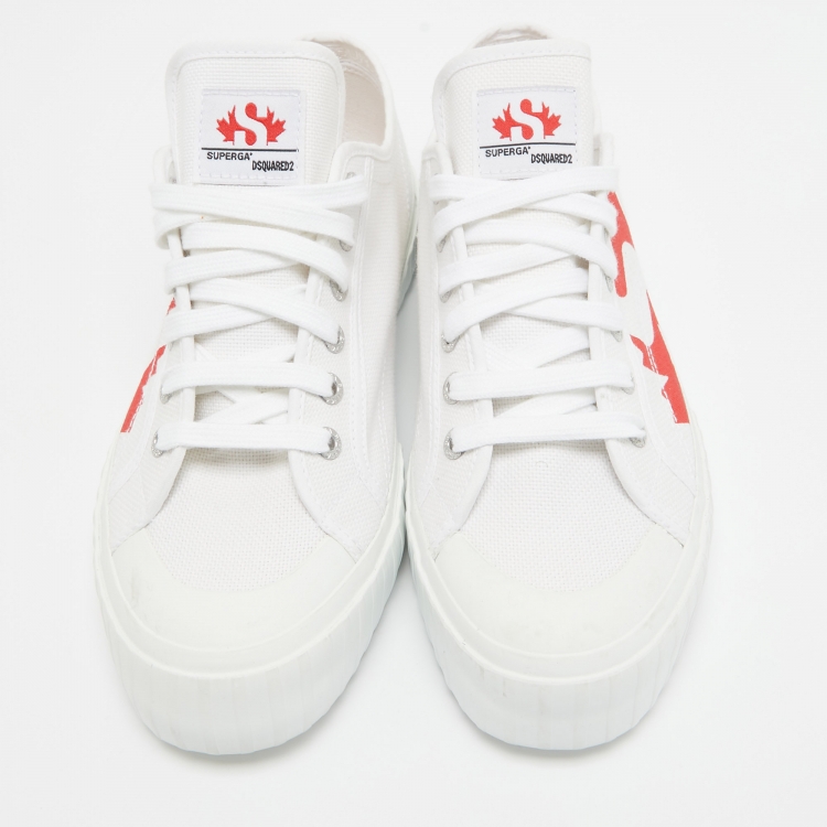 Pre Owned Dsquared White Canvas Printed Low Top Sneakers Size 42