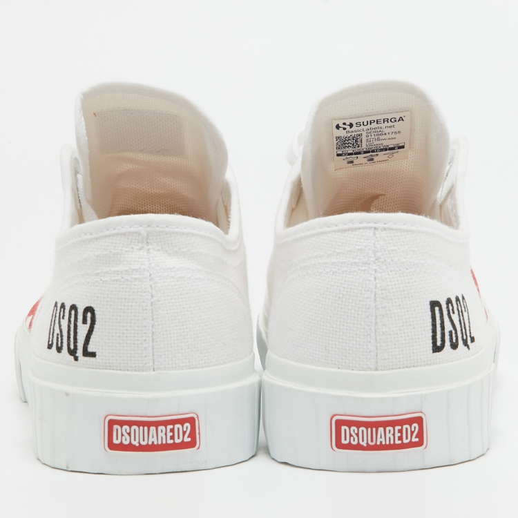 Pre Owned Dsquared White Canvas Printed Low Top Sneakers Size 42