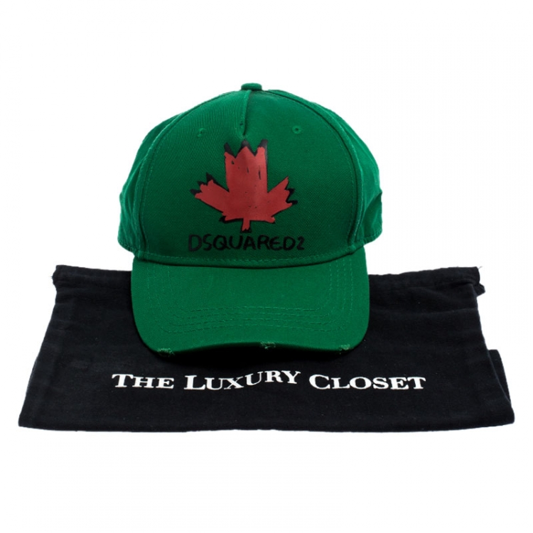 Pre Owned DSquared2 Green Maple Print Distressed Baseball Cap