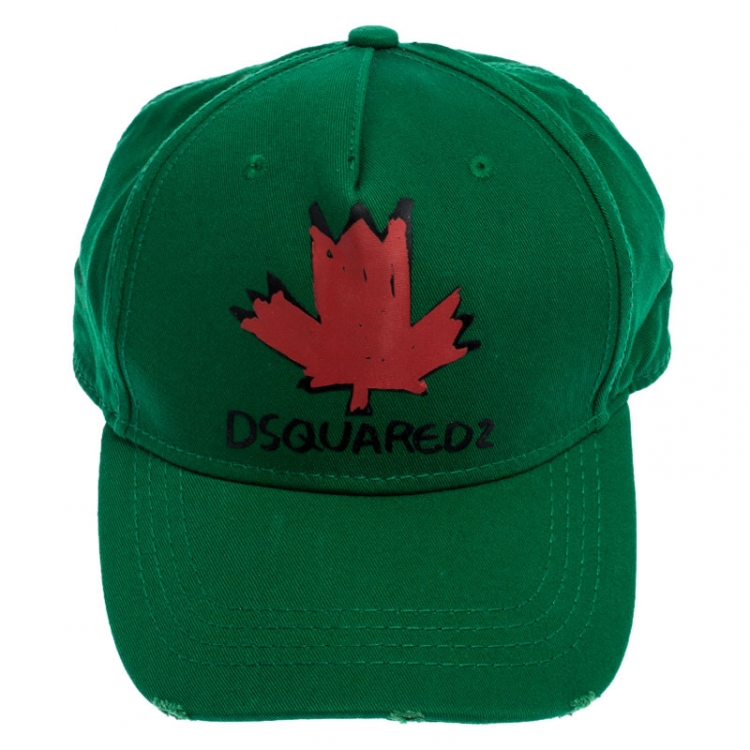 Pre Owned DSquared2 Green Maple Print Distressed Baseball Cap