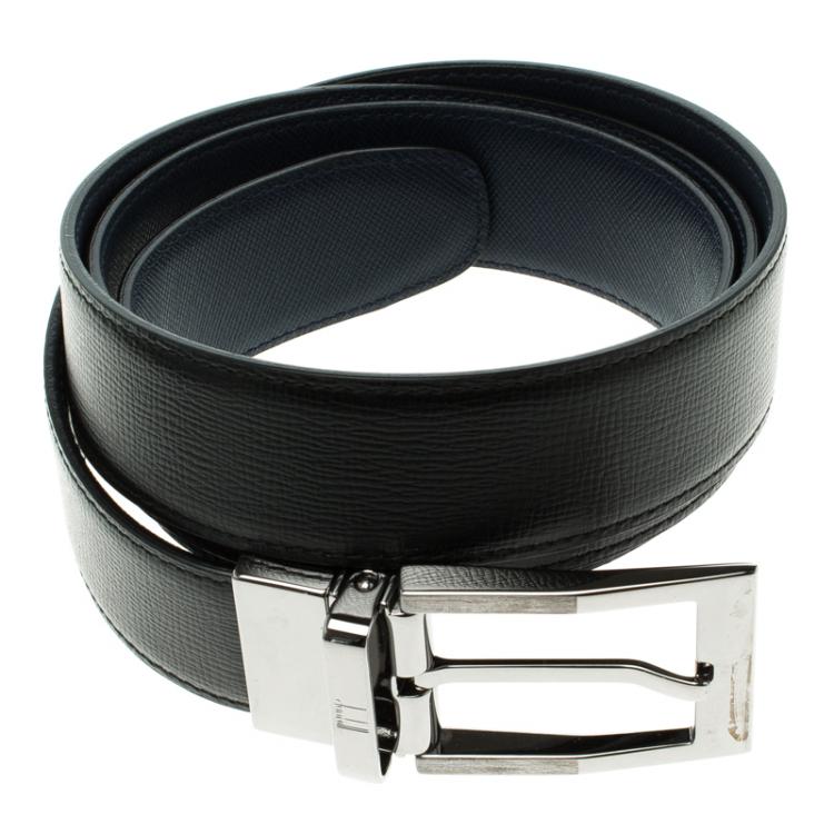 Pre Owned Dunhill Black and Blue Leather Reversible Belt 107CM