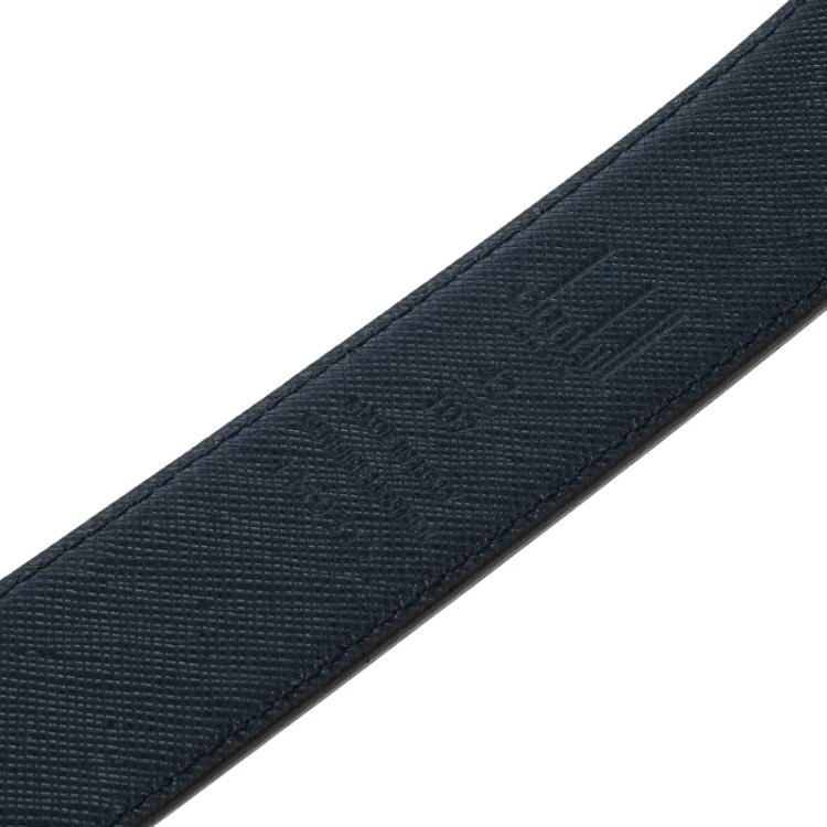 Pre Owned Dunhill Black and Blue Leather Reversible Belt 107CM