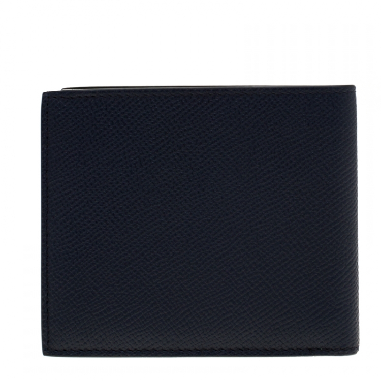 Pre Owned Dunhill Dark Blue Leather Bourdon Bifold Wallet