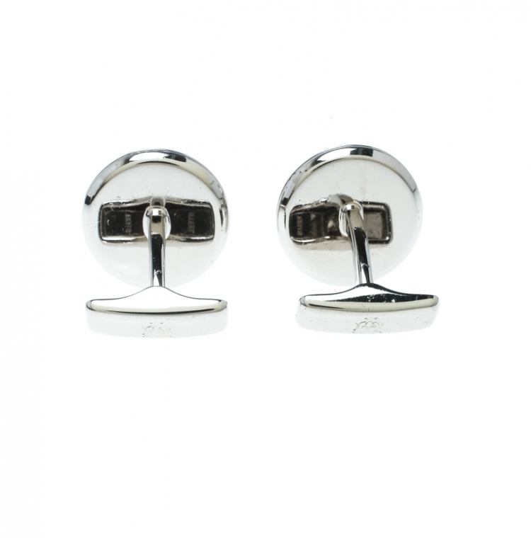 Pre Owned Dunhill Ad Ellipse Engraved Red Enamel Stainless Steel Round Cufflinks