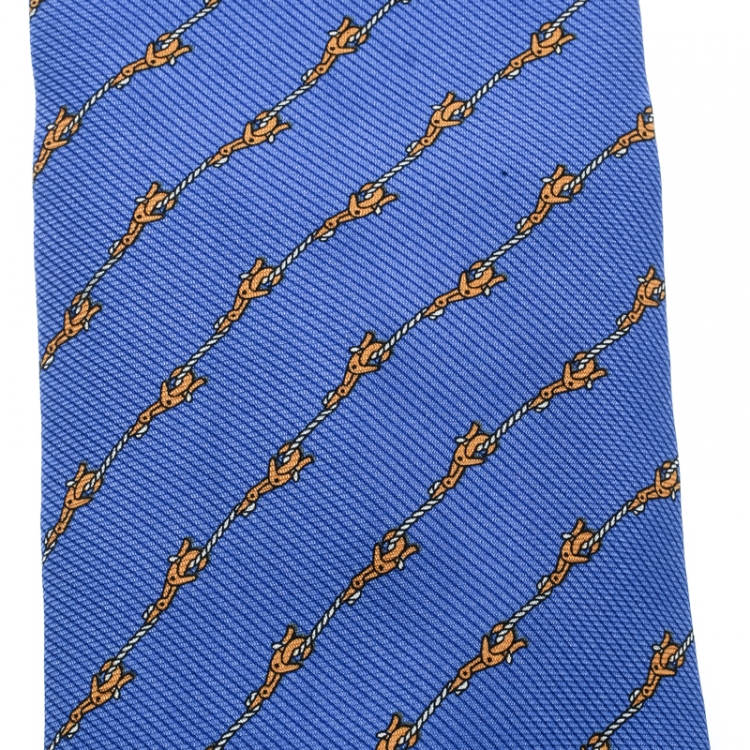 Pre Owned Dunhill Blue Clasp Printed Silk Traditional Tie