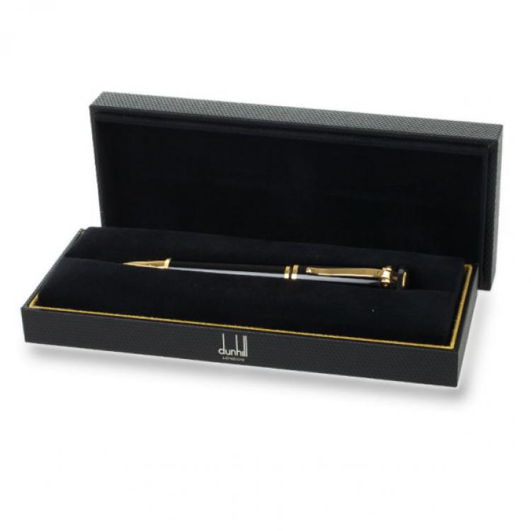 Pre Owned Dunhill Sentryman Black Resin Gold Plated Pen Ballpoint