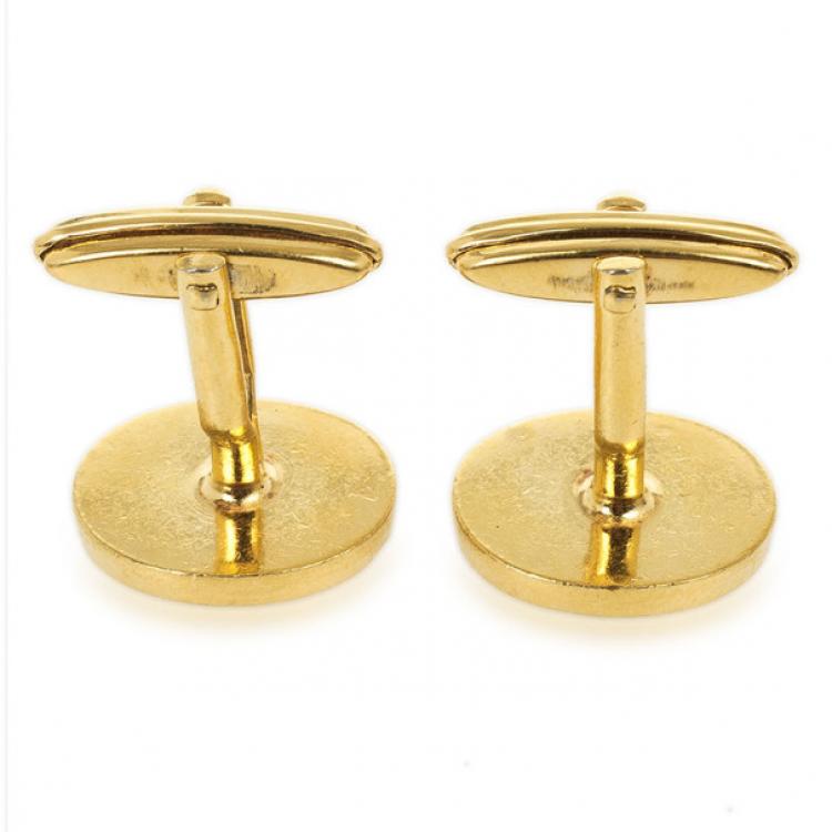 Pre Owned Dunhill Black Onyx Oval Gold Plated Cufflinks