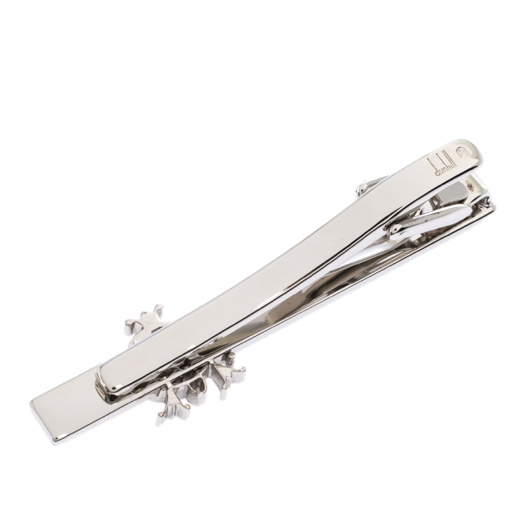Pre Owned Dunhill Logo Platinum Finish Tie Bar Clip