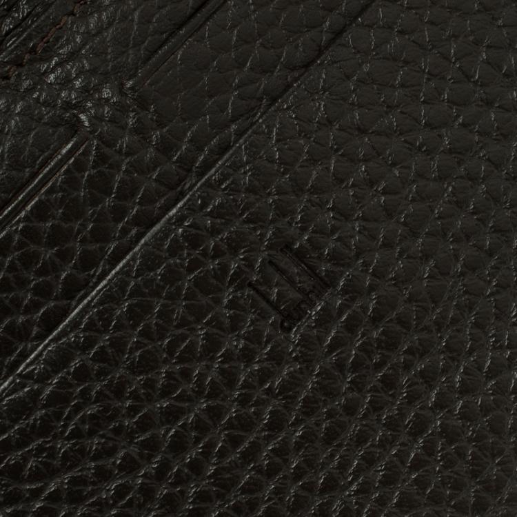 Pre Owned Dunhill Dark Brown Leather Stripe Long Wallet