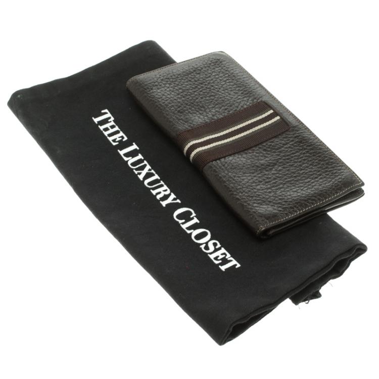 Pre Owned Dunhill Dark Brown Leather Stripe Long Wallet