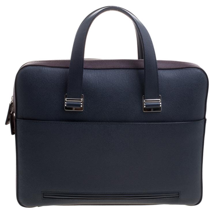 Pre Owned Dunhill Dark Blue/Burgundy Leather Cadogan Single Document Briefcase