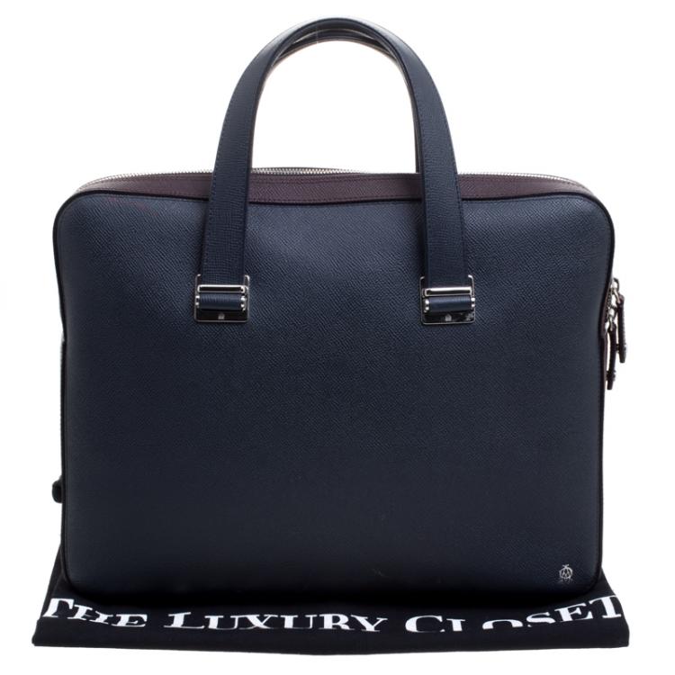 Pre Owned Dunhill Dark Blue/Burgundy Leather Cadogan Single Document Briefcase
