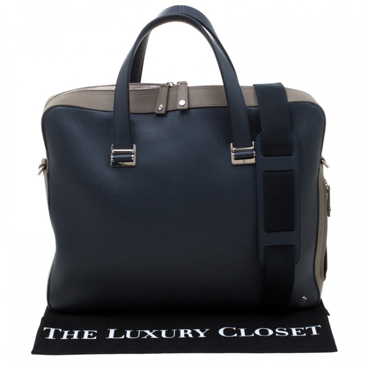 Pre Owned Dunhill Navy Blue/Grey Leather Cadogan Single Document Briefcase